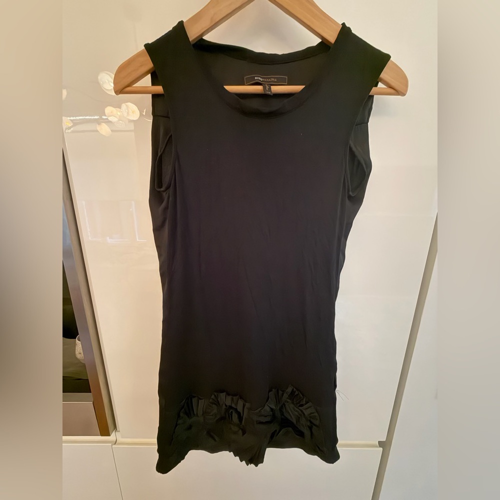 BCBGMaxAzria Black Ruffle Hem Tank Top